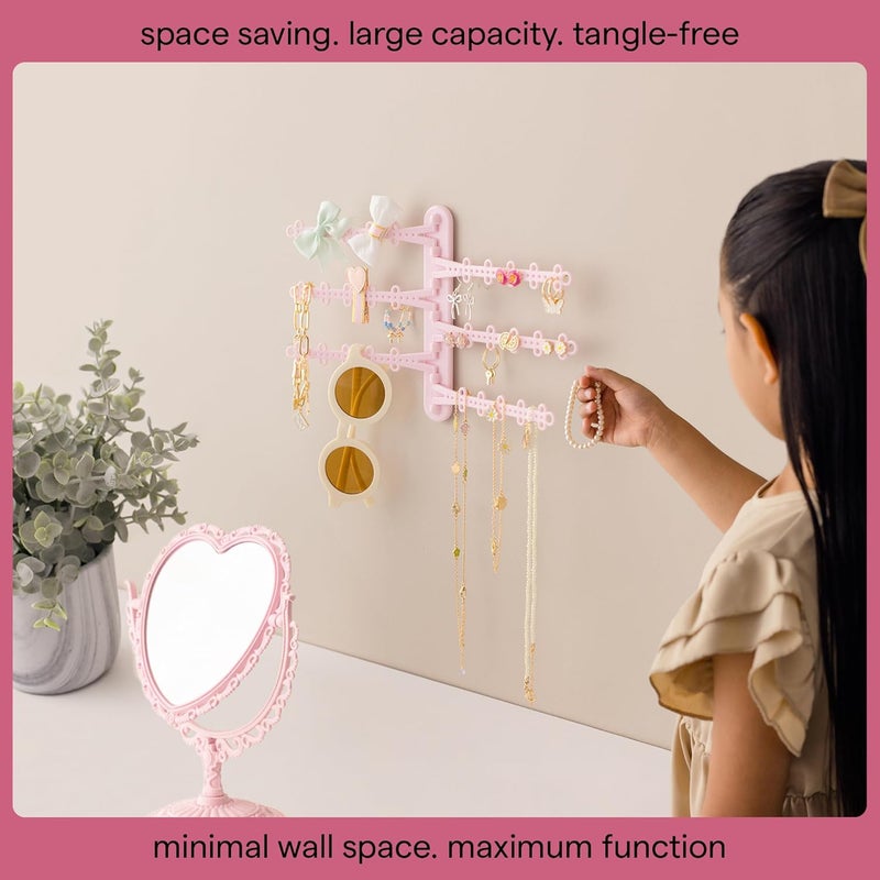 All Hung Up 6-Tier Wall Jewelry Organizer Wall Mounted Jewelry Organizer Earring Holder Wall Mount Hanging Necklace Organizer Jewelry Hanger Hanging Necklace Holder Organizer Display (Pink) - Image 2